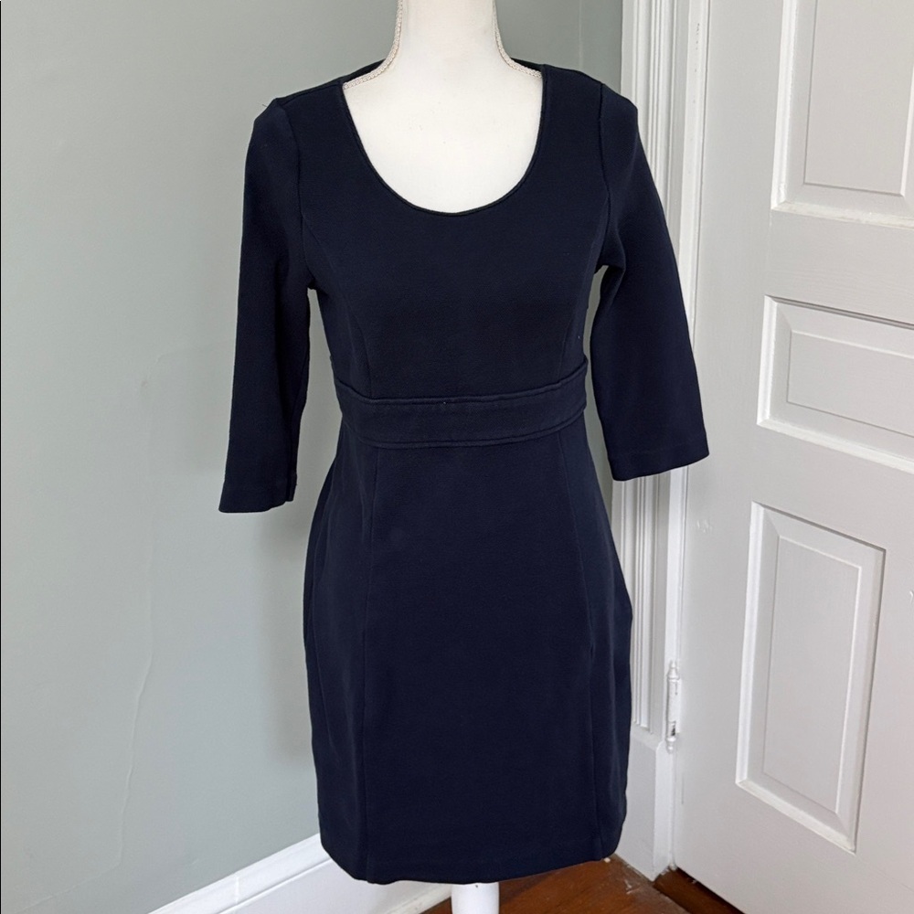 Boden‎ Textured Ponte Knit Dress Navy 3/4 Sleeve Blue size 8R